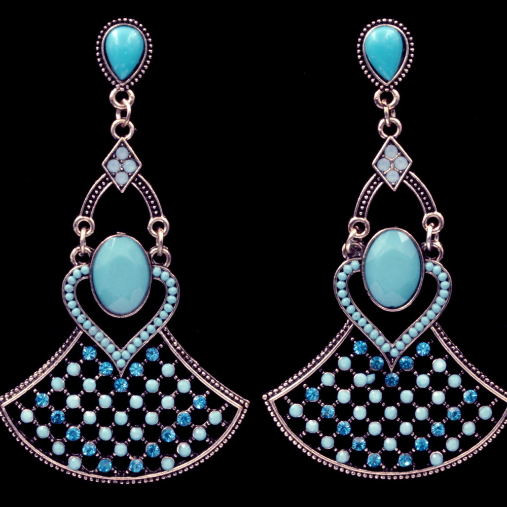 Blue Ethnic Bib Dangle Earrings